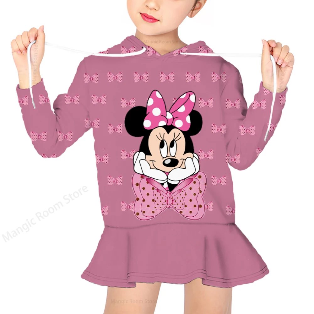 

Disney 2022 Fall New Cute Casual Cartoon Print Mickey Mouse Minnie Print Crew Neck Hooded Princess Sweater Dress