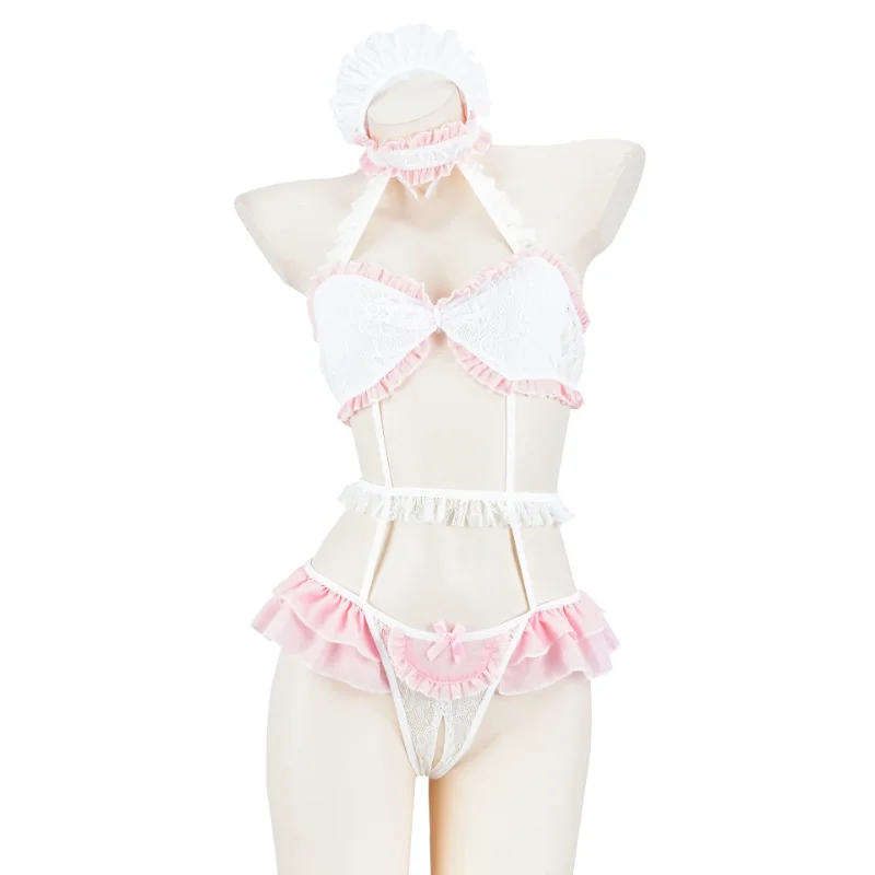 

Женское сексуальное нижнее белье, костюм горничной из аниме, кавайное японское нижнее белье, эротическое бикини, розовая кружевная Пижама, сексуальный костюм