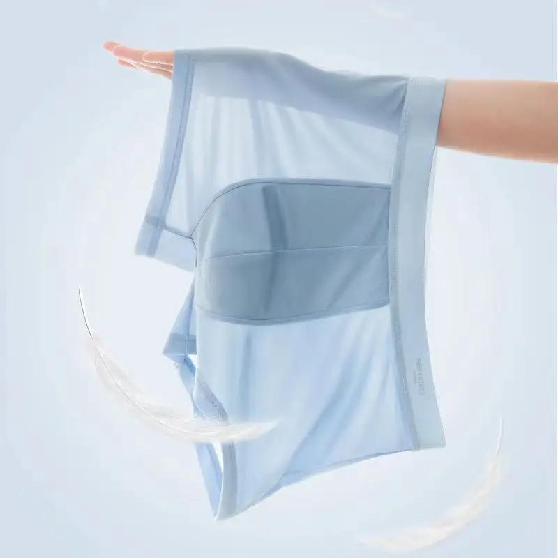 4Pcs/Lot Men Boxers Underpants Mid Waist Elastic Seamless Ice Silk Thin Panties Man Plus Size Solid Color Men Boxer Underwear