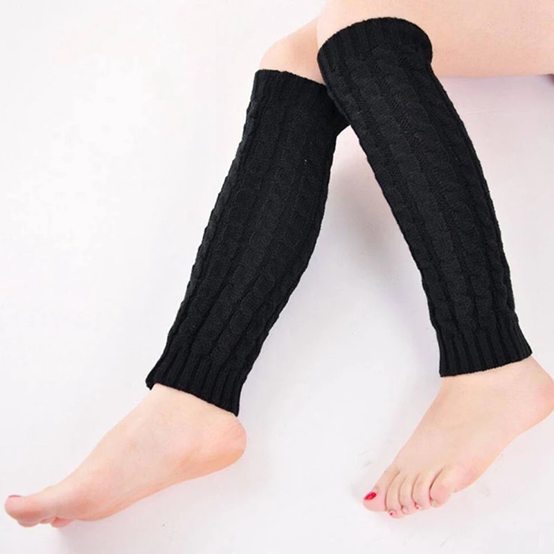 Fashion Knitted Warm Leg Warmers for Women Girls Black White Japanese Korean Styling Crochet Socks Boot Cuffs Knee Protection