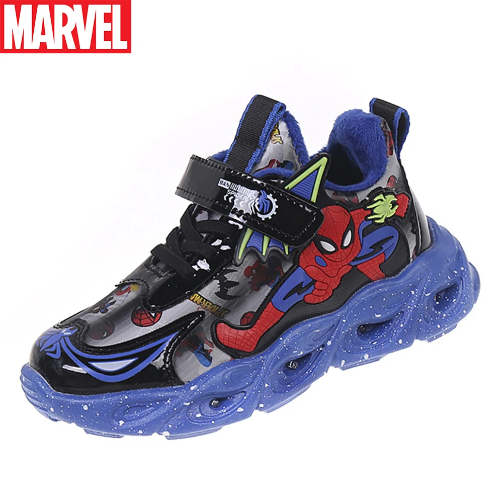 Marvel Kids Students LED Casual Sneakers For Boys Cool Spider-man Print Shoes Children's Lighted Non-slip Outdoor Shoes 2022 New