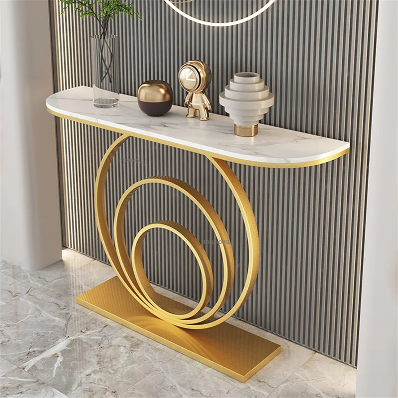 

Nordic Simple Porch Table Semi-circular Hallway Console Table Luxury Metal Living Room Side Table Door Entrance Home Decoration