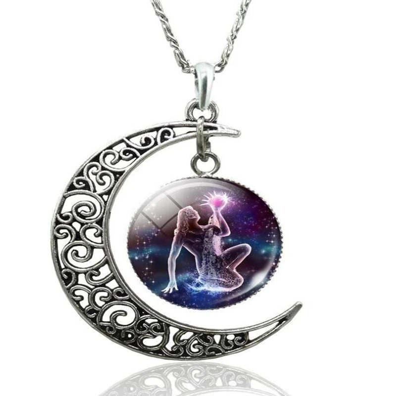 12 созвездий ожерелье знаки зодиака кабошон стеклянный полумесяц подвеска