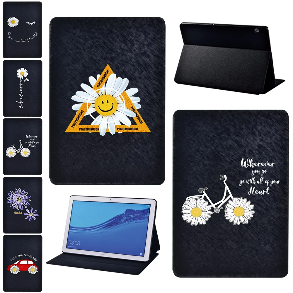 Чехол для планшета Huawei MediaPad M5 Lite 10.1 / M5 10.8 8 / T3 8.0 / T3 10 9.6 / T5 дюймов с защитным покрытием в узоре маргариток.