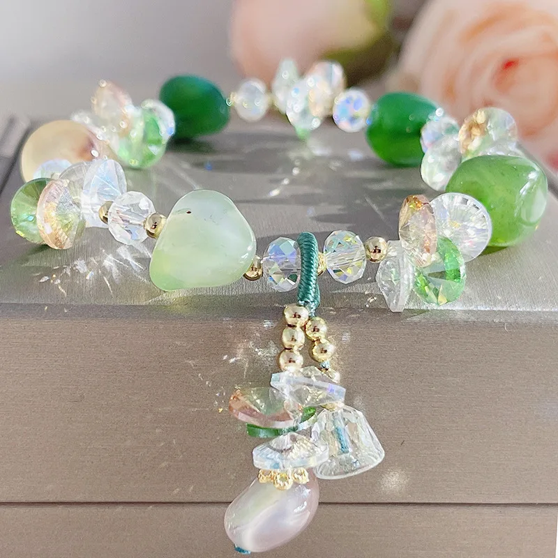 

Korean style fashion romantic amethyst Crystal bracelet for women summer agate tassel pendant female bracelets jewelry for girl