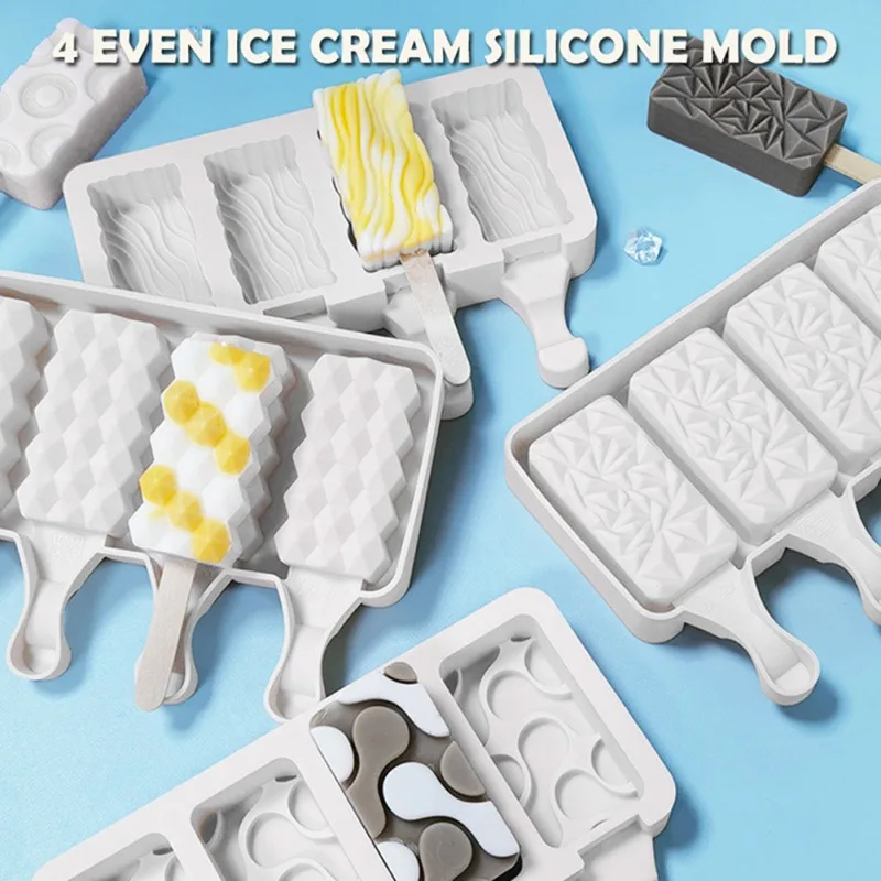 

Силиконовая форма для мороженого с 4 отверстиями, форма «сделай сам» с каменным узором, форма для кубиков льда, шоколада, десерта, инструмент...