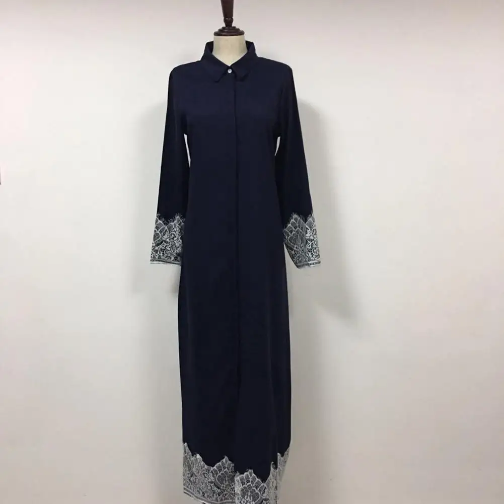

Amazing Autumn Dress Turn-Down Collar Spring Fall Women Dress Solid Color Buttons Closure Traditional Dress