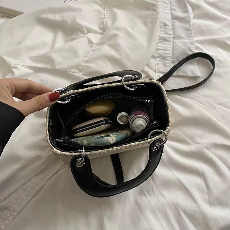 Letter Straw Woven Bag Luxury Crossbody Messenger Women's All-match Large-capacity Bucket Bag Holiday Beach Handbag and Purse