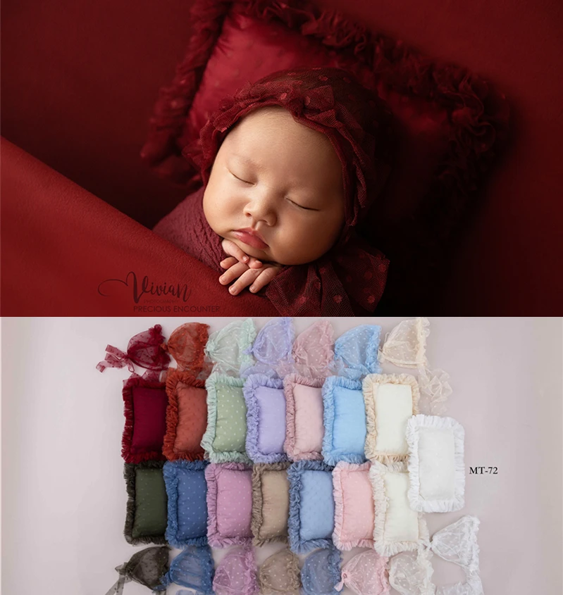 Dvotinst Newborn Baby Photography Props Girls Lace Posing Pillow Hat Bonnet 2pcs Set Fotografia Accessories Studio Photo Props