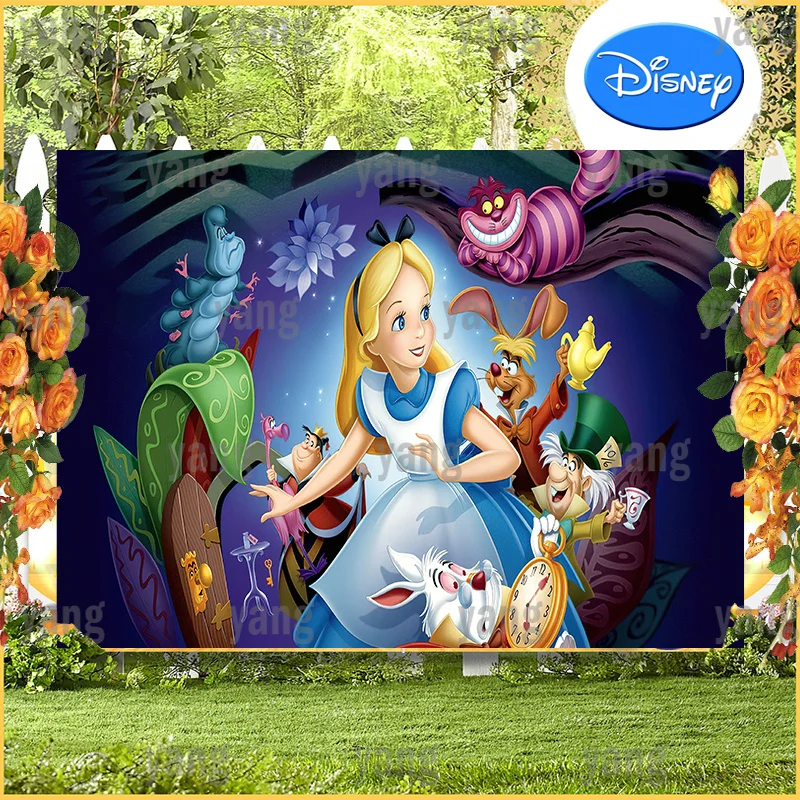 

Cartoon Alice In Wonderland Disney Princess Backdrop Happy Newborn Birthday Party Lovely Animal Decoration Backgrounds Banner