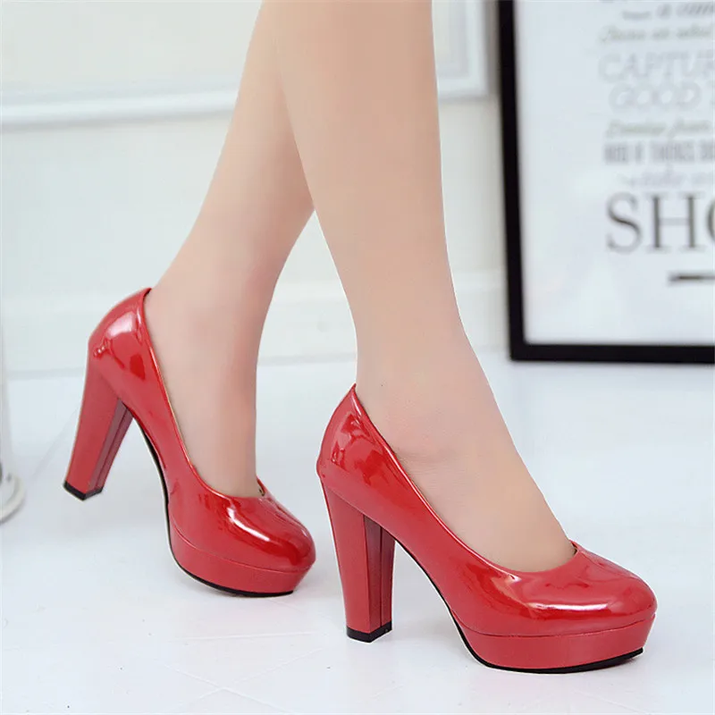 

Hot Women Pumps Shoes Women PU Leather Shallow Slip-On Round Toe High heels Wedding Party Derss shoes Mujer Plus size 34-42