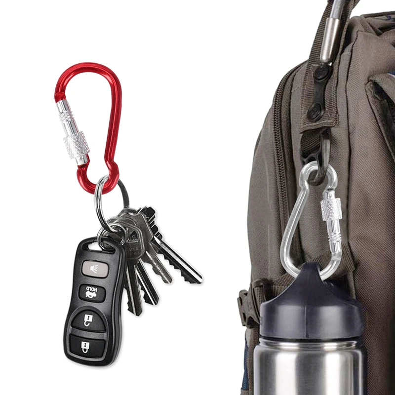 7 Pcs 5# Screw Lock Mini Multicolor Aluminum Carabiner Hook w Keyring | Key Chains