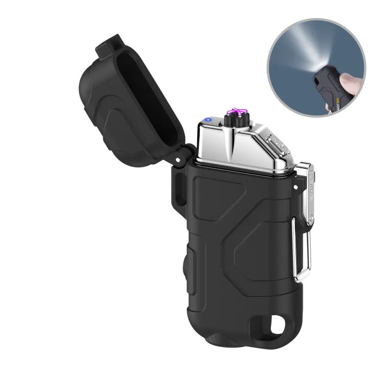 

Outdoor Flashlight Camping USB Type-C Rechargeable Dual Arc Lighter Pulse Plasma IP56 Waterproof Lighters Men's Survival Tool