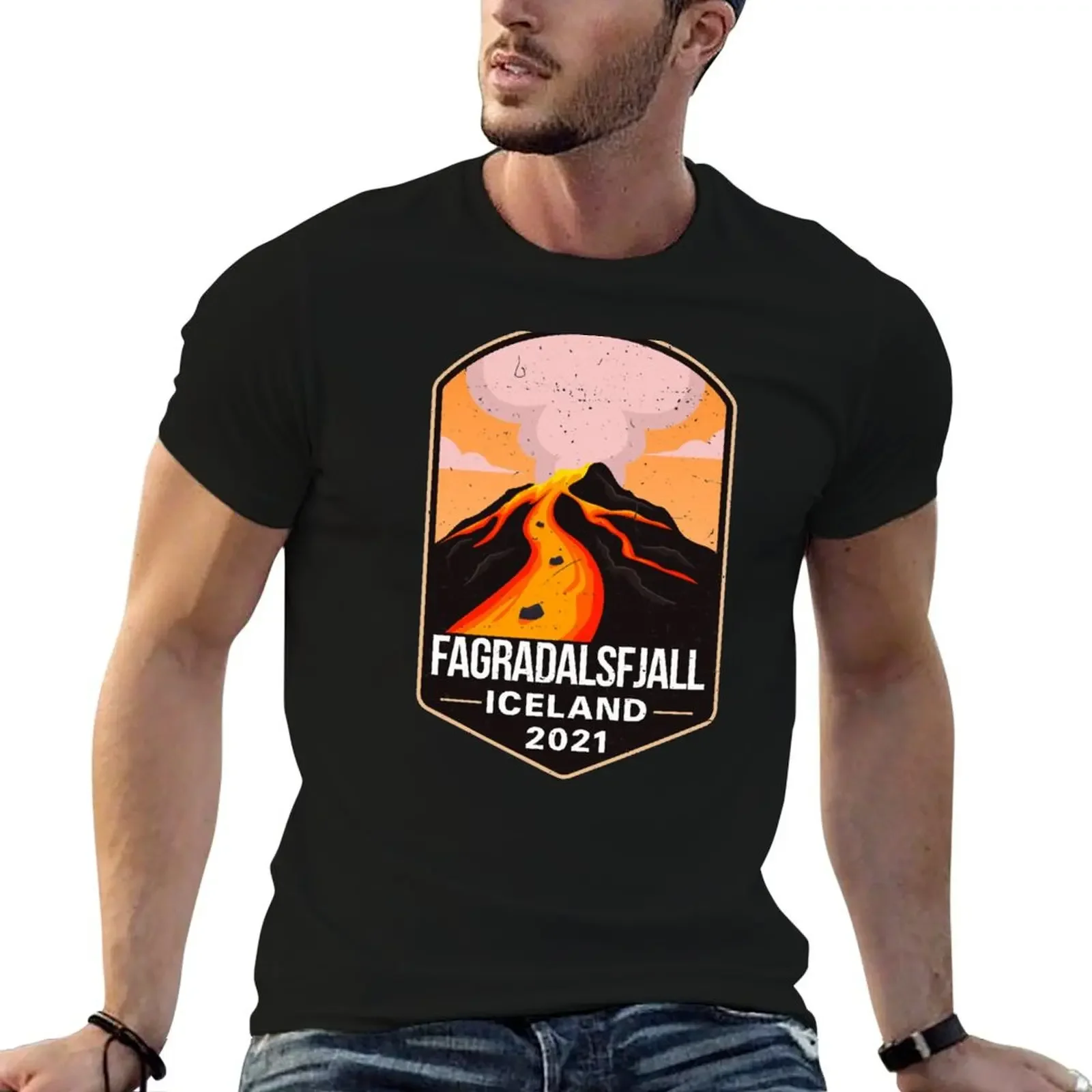 Футболка Fagradalsfjall Islandia Volcano Eruption 2021 винтажная одежда больших размеров