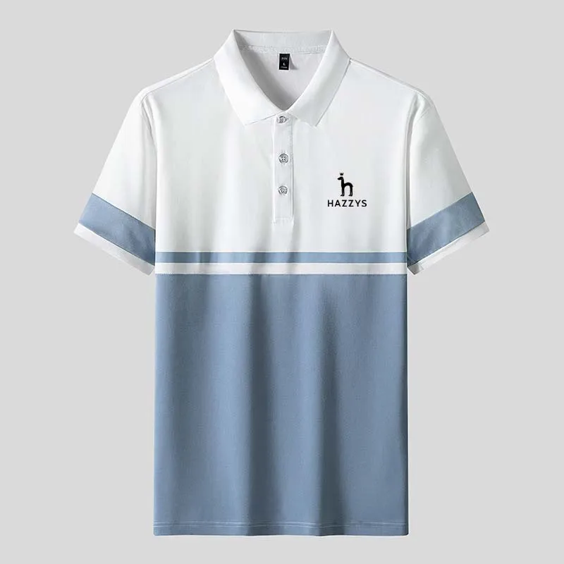 HAZZYS Men's Golf Wear POLO T Shirt Men Summer Short Sleeve Tee Classic Stripe Solid Color Buttons Fashion Business Casual 2023