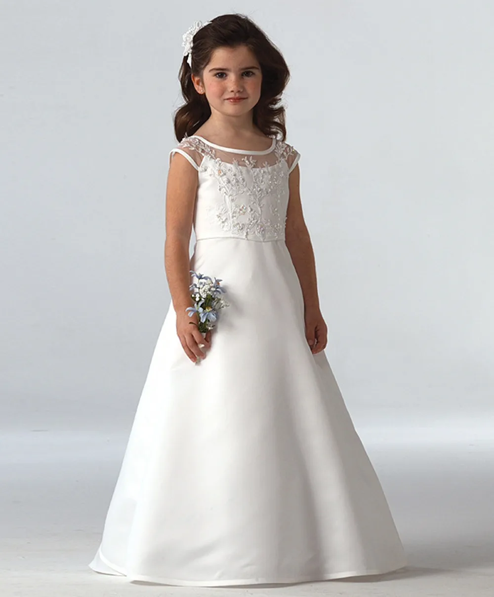 

2022 Hot Sale Elegant satin Flower Girl Dresses Appliques Long Princess Party Pageant First Communion Dresses