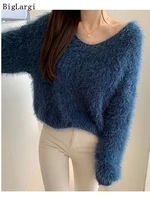 lantern sleeve knitted mohair sweater women pullover lazy oaf ladies jumpers tops femme korean casual 2022 autumn pull femme