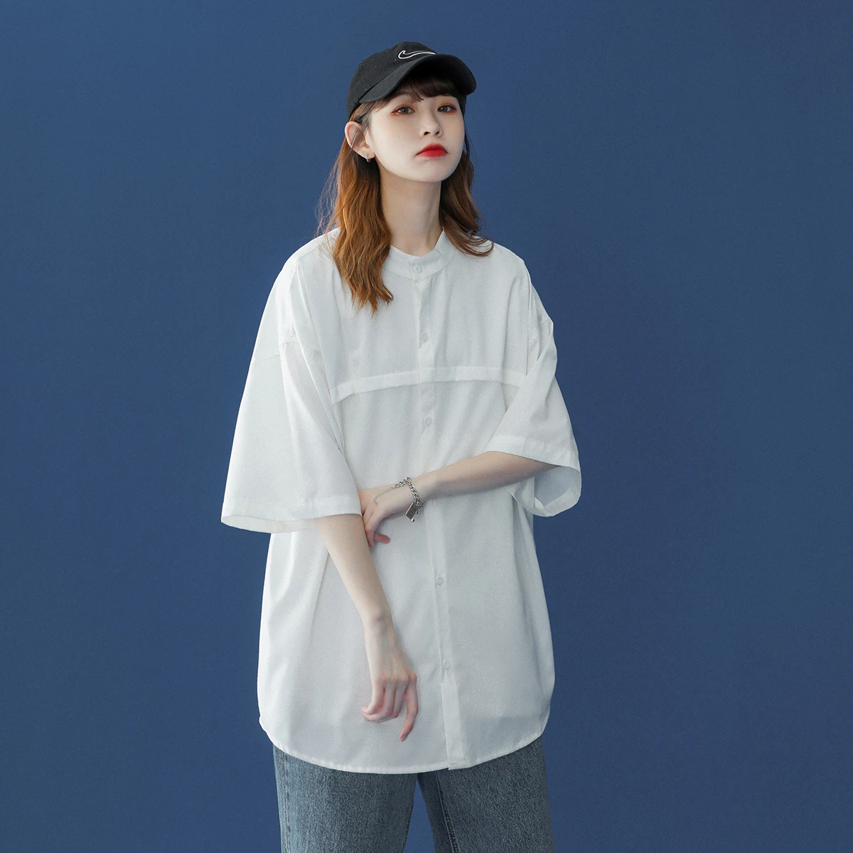 

NELLARGEL White Summer Shirts For Women 2023 Blouse Women Korean Fashions Button Up Designer Streetwear Harajuku Collared Shirt