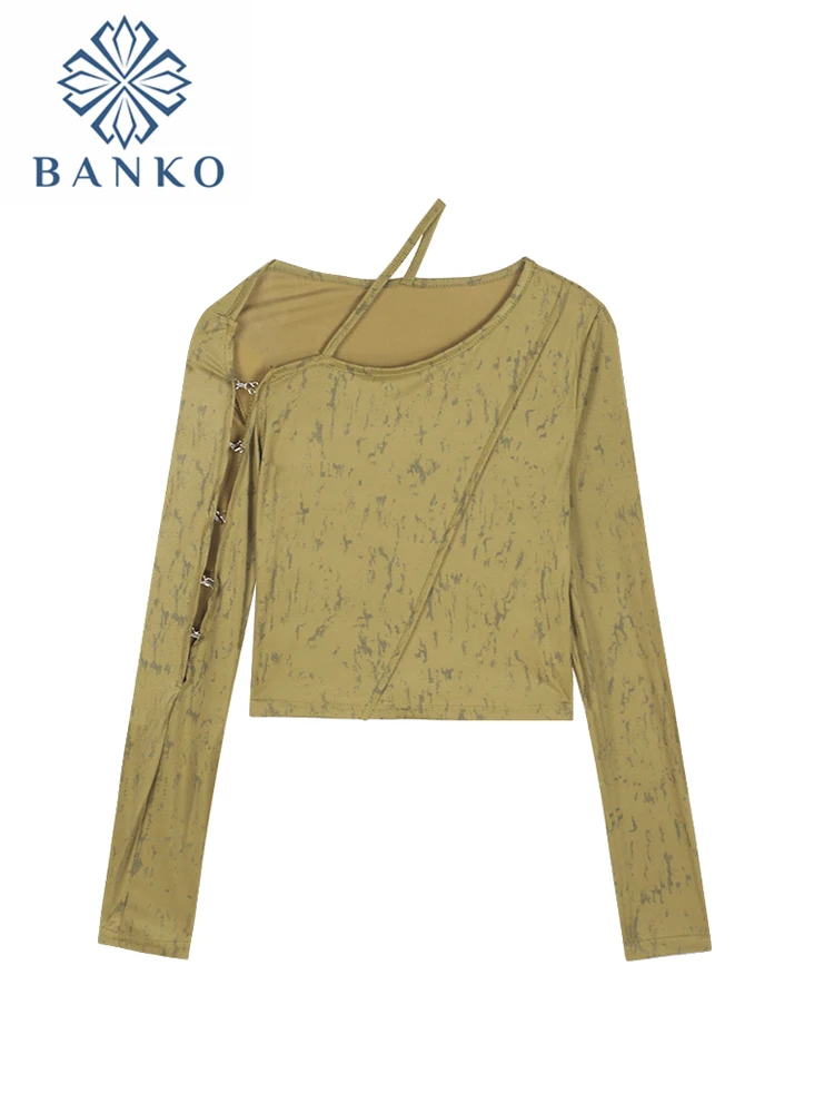 

Autumn Fashion Casual Slim Solid Long Sleeve Halter T Shirt For Women New Streetwear Basic Female Hollow Out Irregular Crop Tops