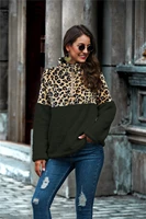 women furry fleece leopard print sweatshirts autumn winter stand collar long sleeve patchwork loose plush pullover coats top hot