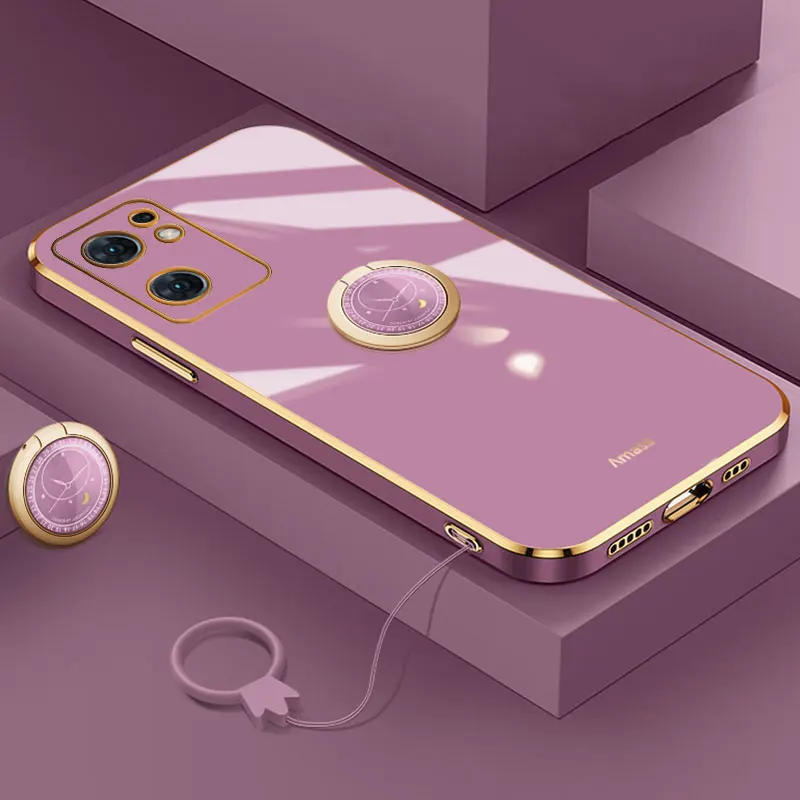 

Landyard Ring Case for OPPO Find X5 Lite Soft Case For Find X5 Case Anti-Knock Stand Holder Plating Cover Find X5 Lite