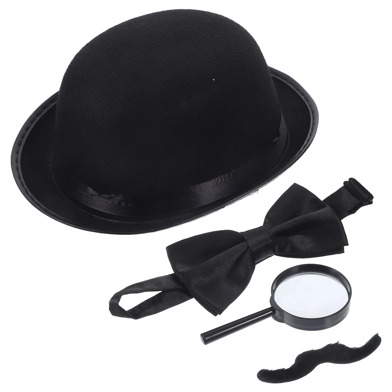 

1 Set Detective Cosplay Hat Magnifying Lens Mustache Bowtie Pretend Play Props