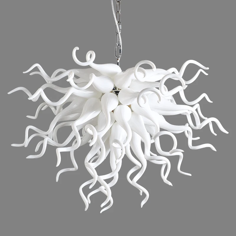 

Milk White Blown Pendant Lamps Borosilicate Glass Murano Chandelier for Art Deco Accept Customization 28 by 20 Inches