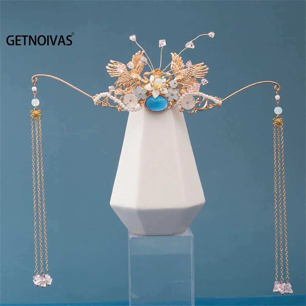 

Старинная голова ханьфу Декор кисточка шаг стряхивание цветок золото искусственная расческа для волос подарок для девушки головной убор С...