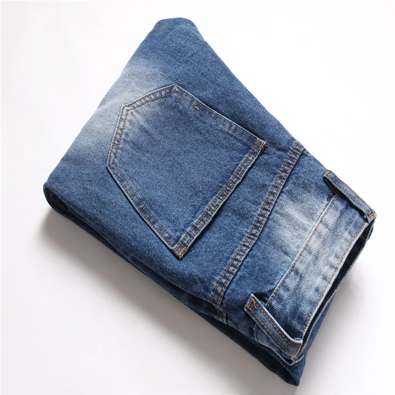 2023 New European American Mens Casual Denim Jeans Large Medium Waist Blue Casual Straight Bored Cattle Pants Free Shipping