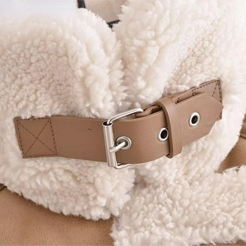 2023 Winter Women Fashion Vintage Suede Thick Faux Leather Coat Female Casual Warm Lamb Wool Biker Outwear Female