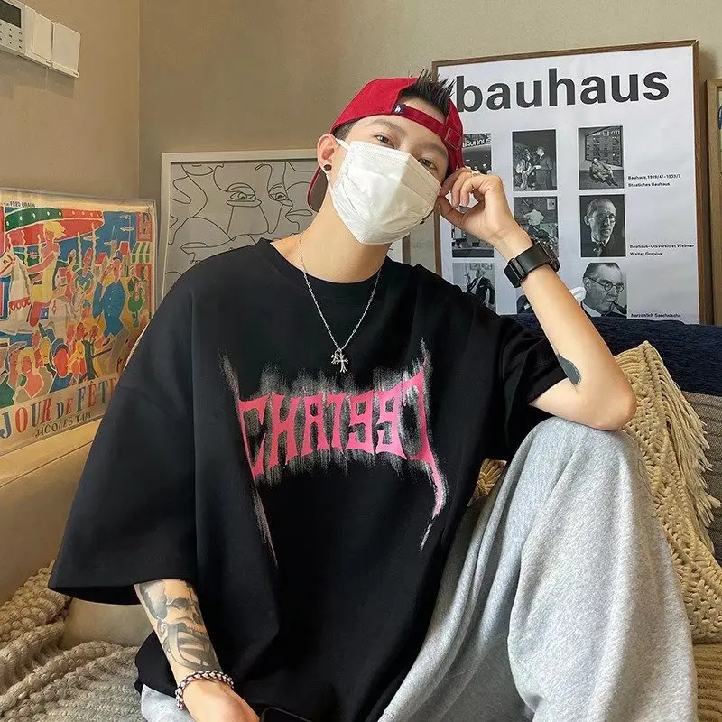 

White T-shirt Men's Summer Thin Section Oversize Niche Short-sleeved Cityboy Small Neckline Graffiti T-shirt