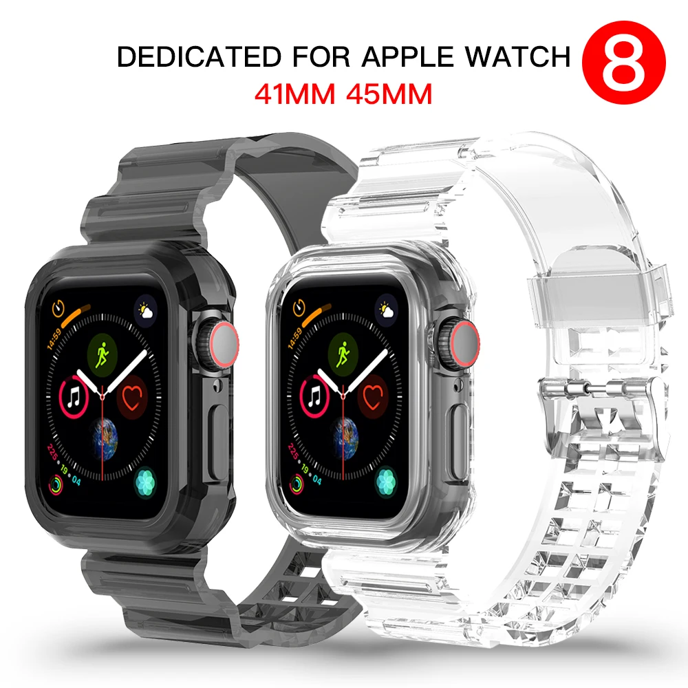 

Спортивный прозрачный ремешок и чехол для Apple Watch Band 45 мм 41 мм 44 мм 40 мм 42 мм 38 мм, браслет для iWatch Series 8 7 6 5 3 SE correa