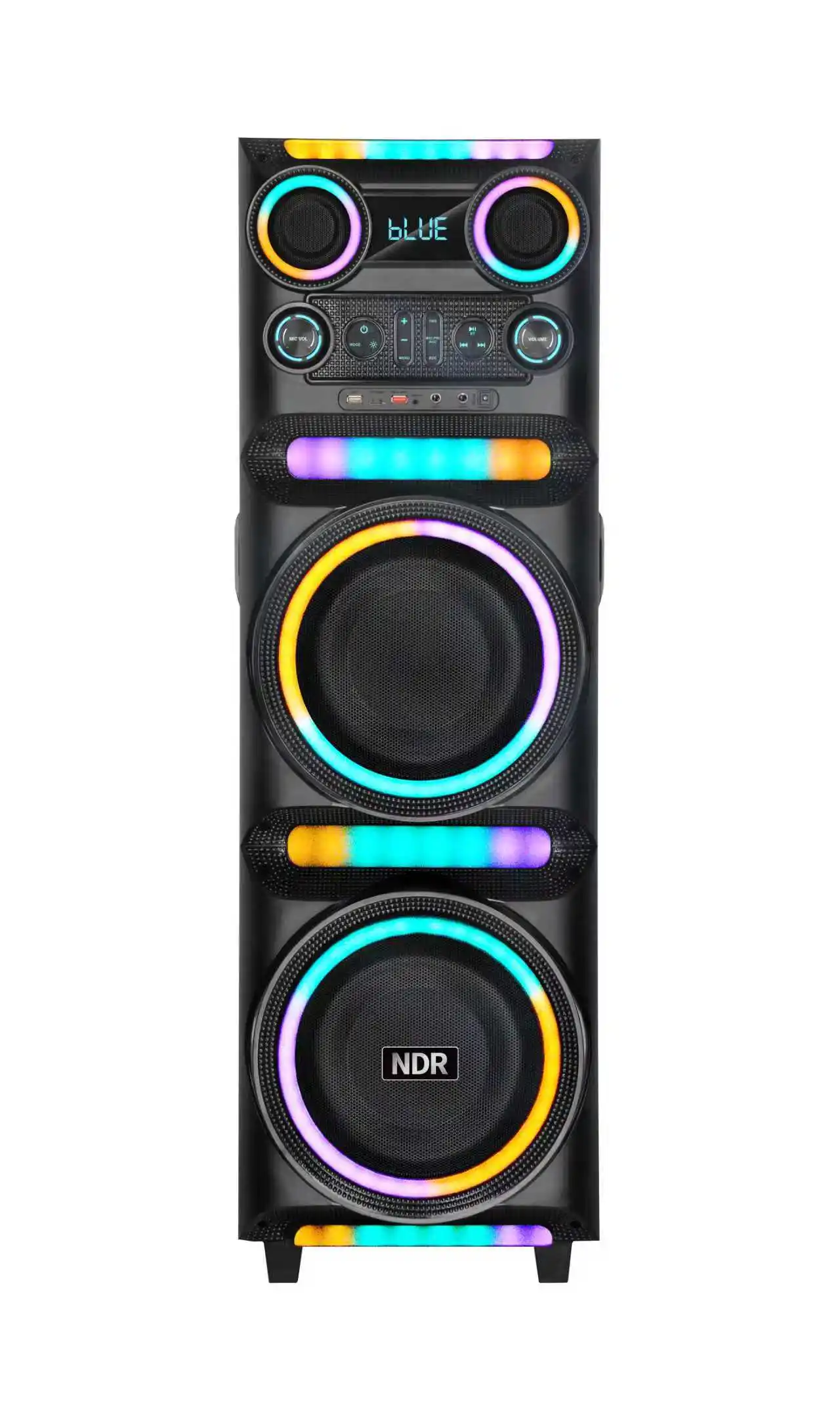 Фото Модель NDR-M1104, деревянная колонка с двумя 12-дюймовыми RGB LED динамиками, мощностью 80 Вт, для караоке и вечеринок, с беспроводным микрофоном для компьютера и мобильного телефона. №4
