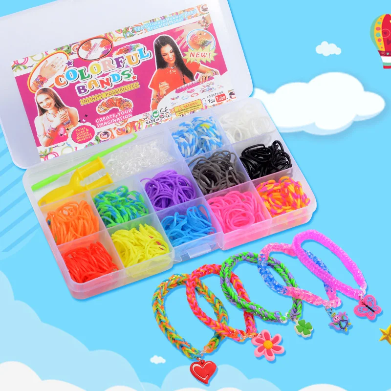 

600pcs rubber loom bands girl gift for children elastic band for weaving lacing bracelet toy gum for bracelets diy material set