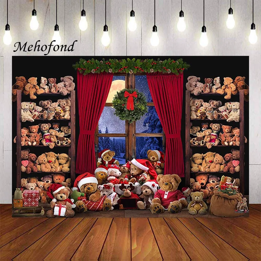 

Фотофон Mehofond рождественское окно Рождественская вечеринка Санта мастерская Медведь Дети Famiyl портрет Фотостудия