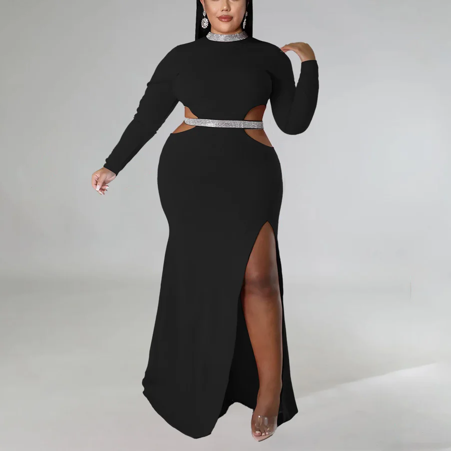 Plus Size Dresses for Women 4XL Sheath Full Sleeve High Split Floor Length Elegant Large Oversized Evening Party Vestidos Mujer