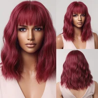 wine red synthetic wigs short burgundy wavy bob wigs with bangs for women cosplay christmas natural hair wig heat resistant