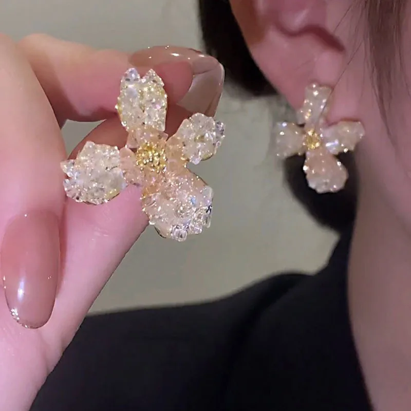 

2023 New Charming Druzy Crystal Flower Earrings For Female Elegant Cute Pendientes