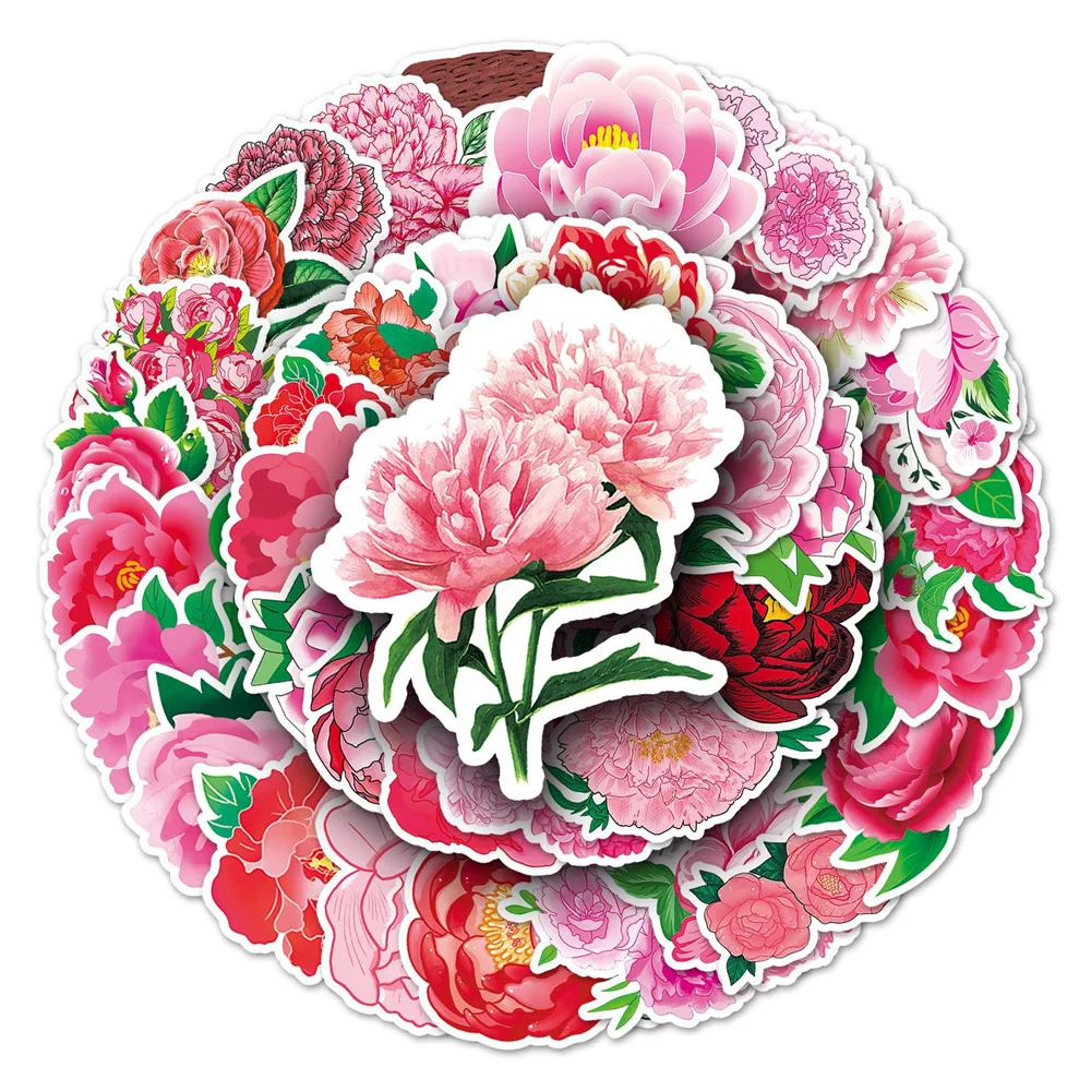 

10/30/50PCS Cartoon Peony Flower Personalized Graffiti Creative Sticker Desk Guitar Computer Car Waterproof Sticker Wholesale