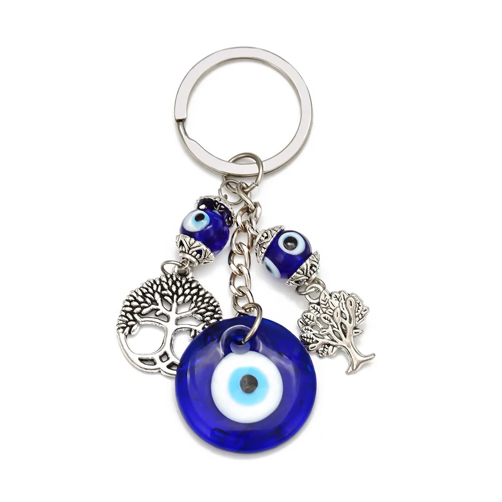 

6pcs Bohemia Turkish Evil Eye Key Rings Tree of Life Charm Keychain Pendant with BULE EVIL EYE BEAD Crystal Key Chains
