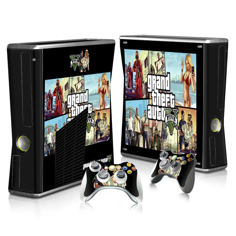 Защитный чехол GTA V Skin Stickers для Xbox 360 Slim Console и 2 защитных контроллеров с