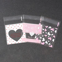 100pcs 7x7cm heart print self adhesive bag plastic seal bags for diy cookiecandy biscuit snack handmade soap crafts packaging