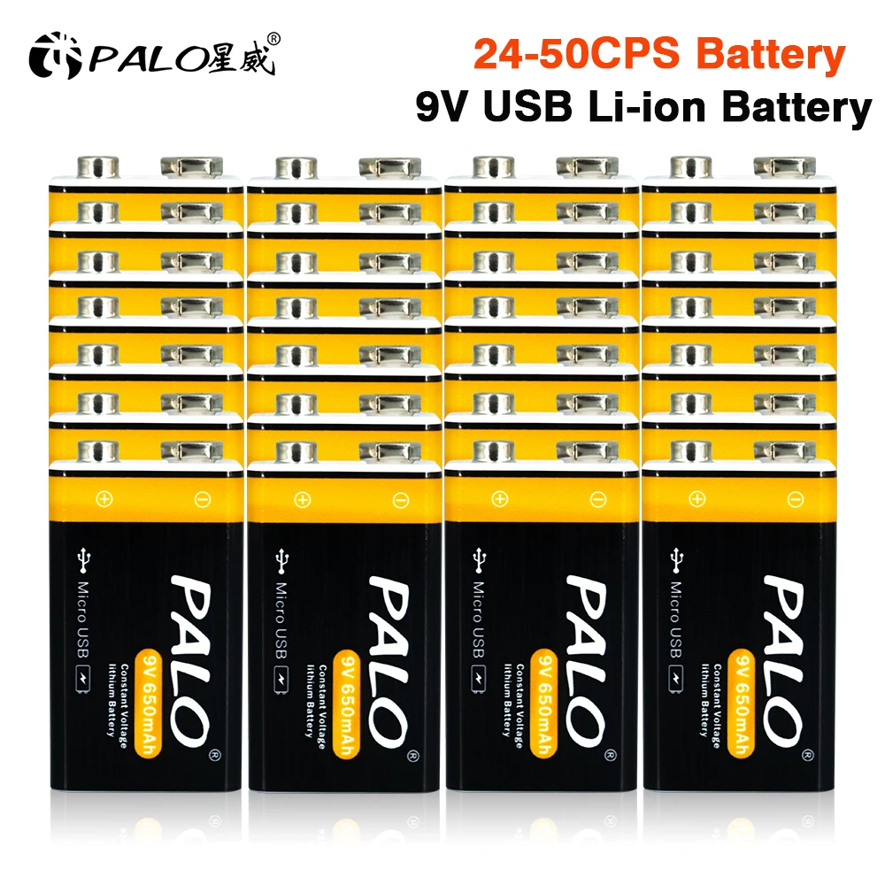 PALO Постоянное напряжение 9V Крона Заряжаемый аккумулятор 6F22 9V USB Зарядный аккумулятор 9V Сигнализатор дыма