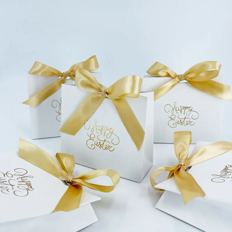 

Solid Color Rabbit DIY Paper Candy Box Happy Easter Egg Hunt Basket Gift Box with Ribbon for Party Decorations Guest Return Gift