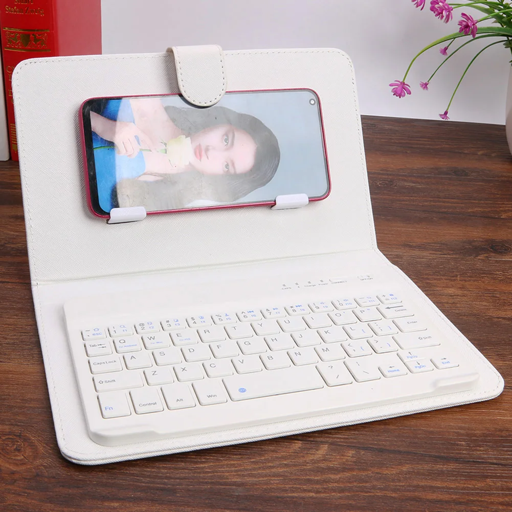 

Bluetooth-compatible Phone Keyboard Case Leather Keypad Protective Cover for iOS Android Soft PU Shockproof Back Covers