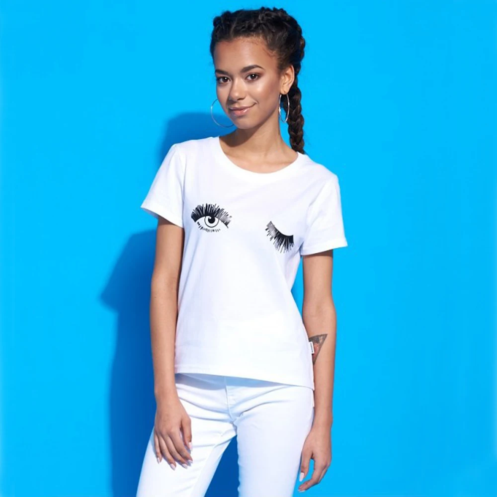 Женская одежда по заводской цене топы с коротким рукавом принтом ресниц Женские