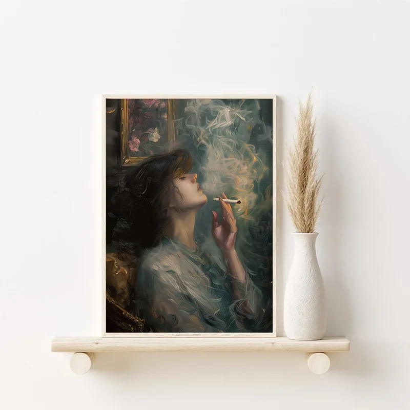 Винтажная Женская Картина на холсте с рисунком птиц и сигарет