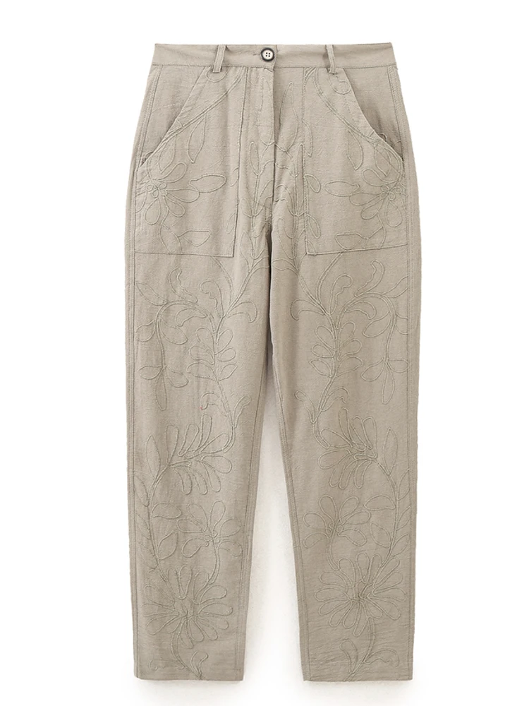 Брюки KAOPU ZA женские с передними карманами и вышивкой винтажные брюки со средней