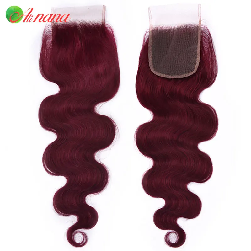 Человеческие волосы Alinana 99J волнистые с застежкой 5 Х5 бразильские темно-бордового