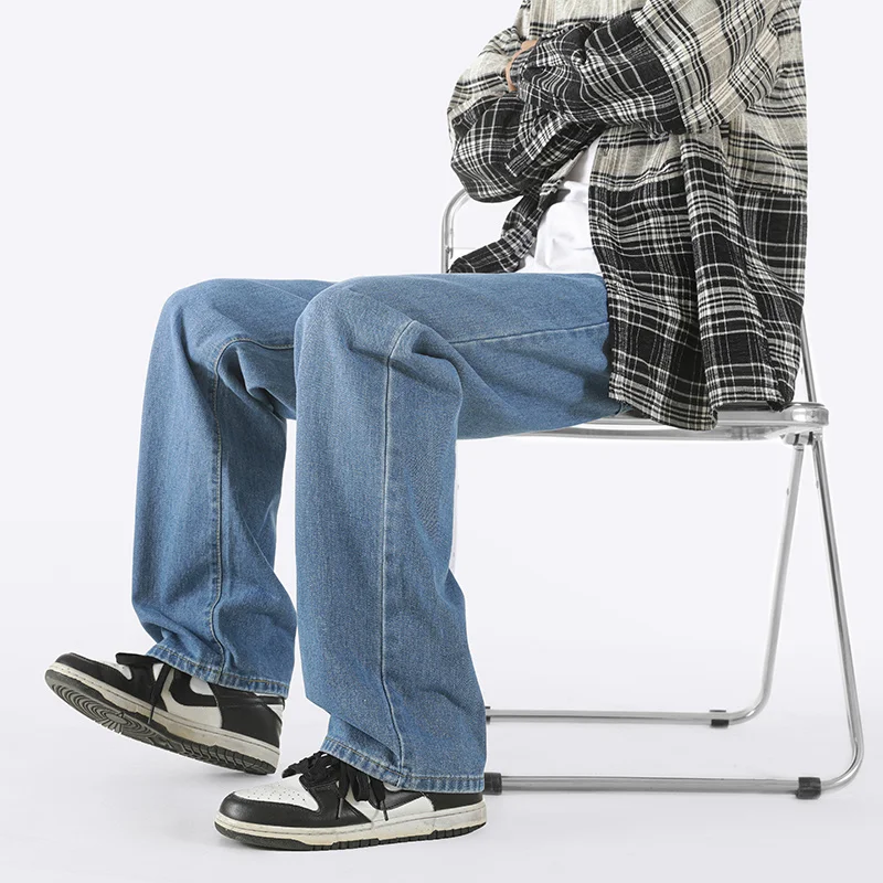 Grey Blue Jeans Men Slim Fashion Retro Harajuku Straight Jeans Men Streetwear Hip-hop Loose Denim Pants Mens Trousers M-2XL